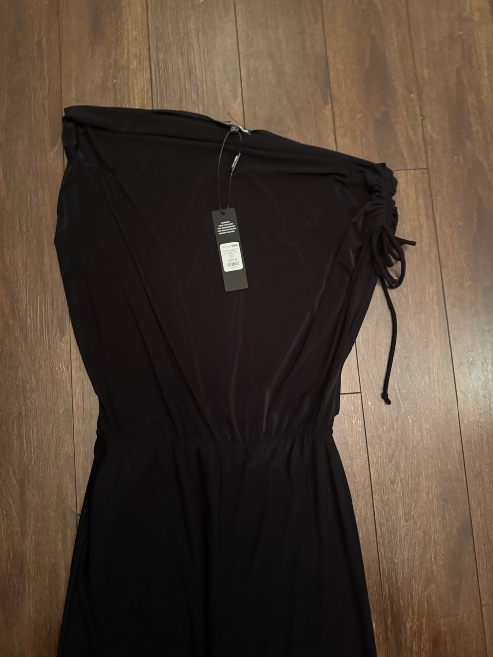 One-Shoulder Black Jumpsuit with Side Drawstring